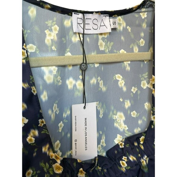 Resa Women's Navy Blue Yellow Floral Daisy Crop Top Size Small NWT Scoop Neck - Picture 2 of 4